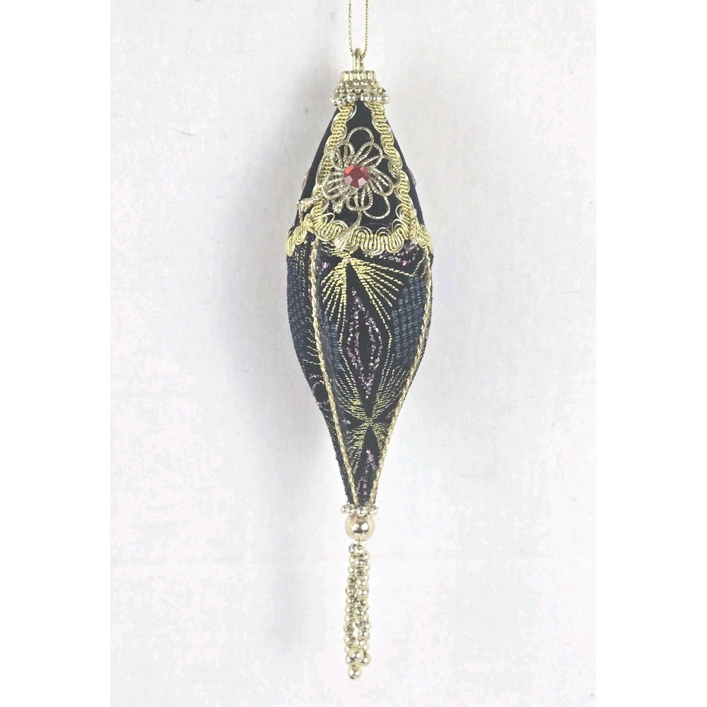 Vtg Victorian Handcrafted 8" Velvet Teardrop Christmas Ornament Gold Trim MINT